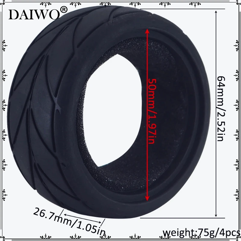 1:10 On-Road Car Tires 63-68mm High Grip Rubber Tyre Hot Melt Tire Hsp 94123 Hpi Himoto Fw06 Tt01 Abrasion Resistant Racing Car