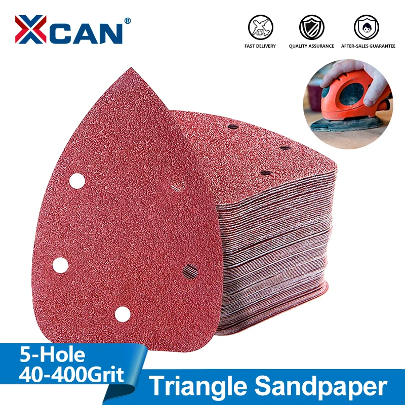 

XCAN Triangle Sanding Pads 40-400 Grit Sandpaper with 5 Holes Self-adhesive Sanding Paper Set for Wood Metal Car Polishing