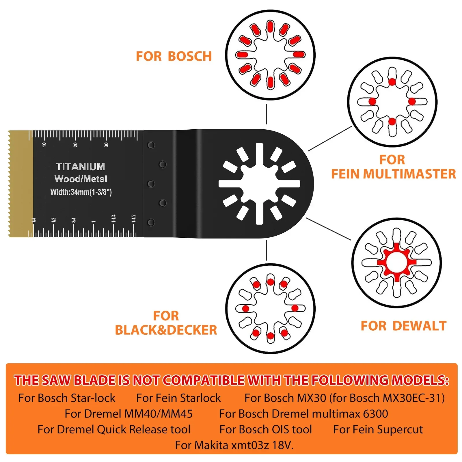 12Pcs Titanium Oscillating Saw Blades Set 1.34/1.73in Multipurpose Bi-Metal Oscillating Multitool Blades Oscillating Tool Blades