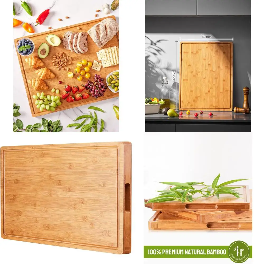 

XXL Bamboo Chopping Board - Reversible, Deep Groove for Meat, Veg, Fruit, and Cheese