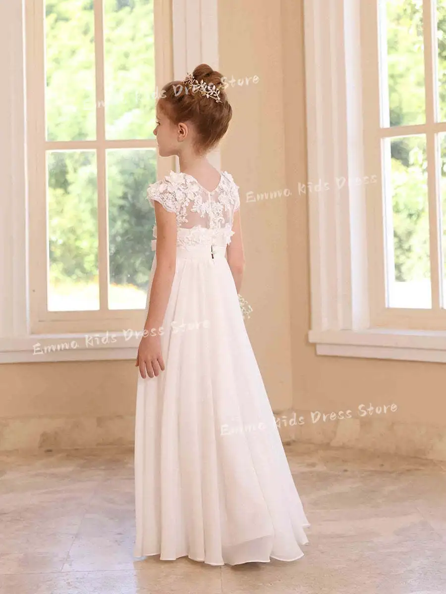 DORISCustom White Flower Girl Dress, Embroidered, Sleeveless for Wedding, Elegant Princess Birthday Party Ball Gown