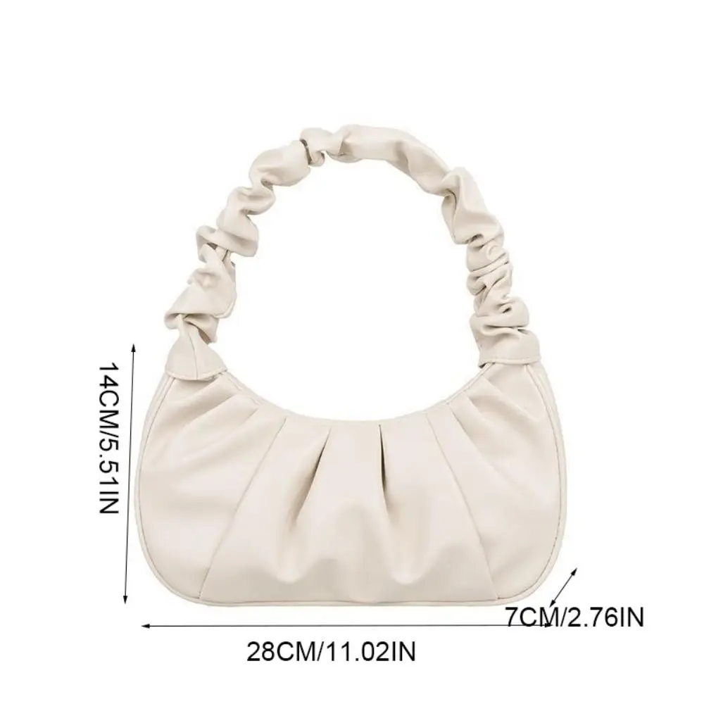Fashion Korean Style Pleated Handbag Phone Bag Crescent Moon Cloud Bag Dumpling Bag Square PU Leather Underarm Bag Girl