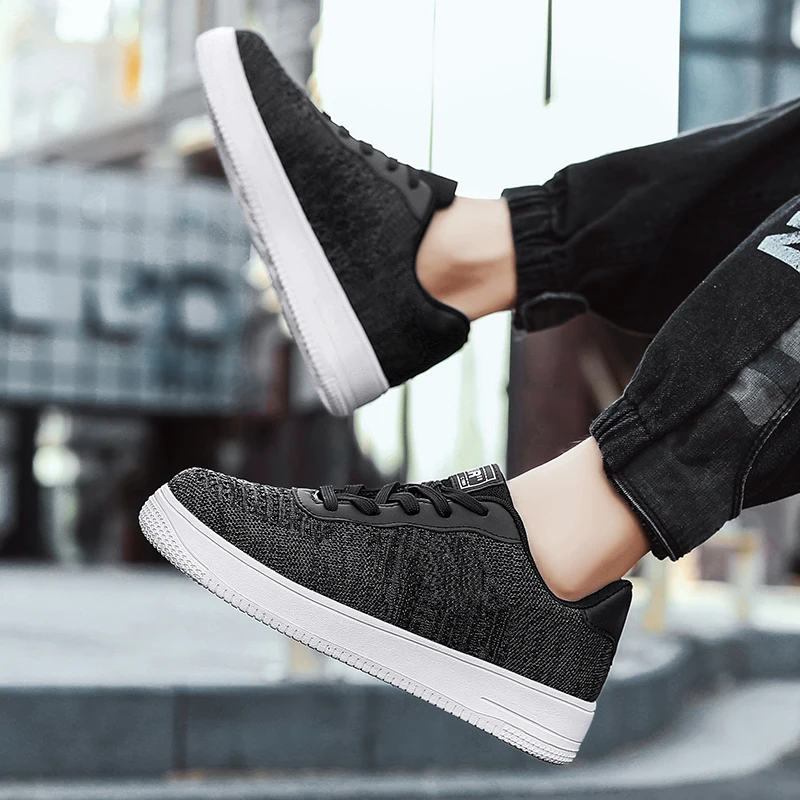 Knitted Breathable Shoes for Men Sneakers Spring Fashion Lace-up Platform Men Shoes Trendy Low-tops Student Men's Jogging Shoes