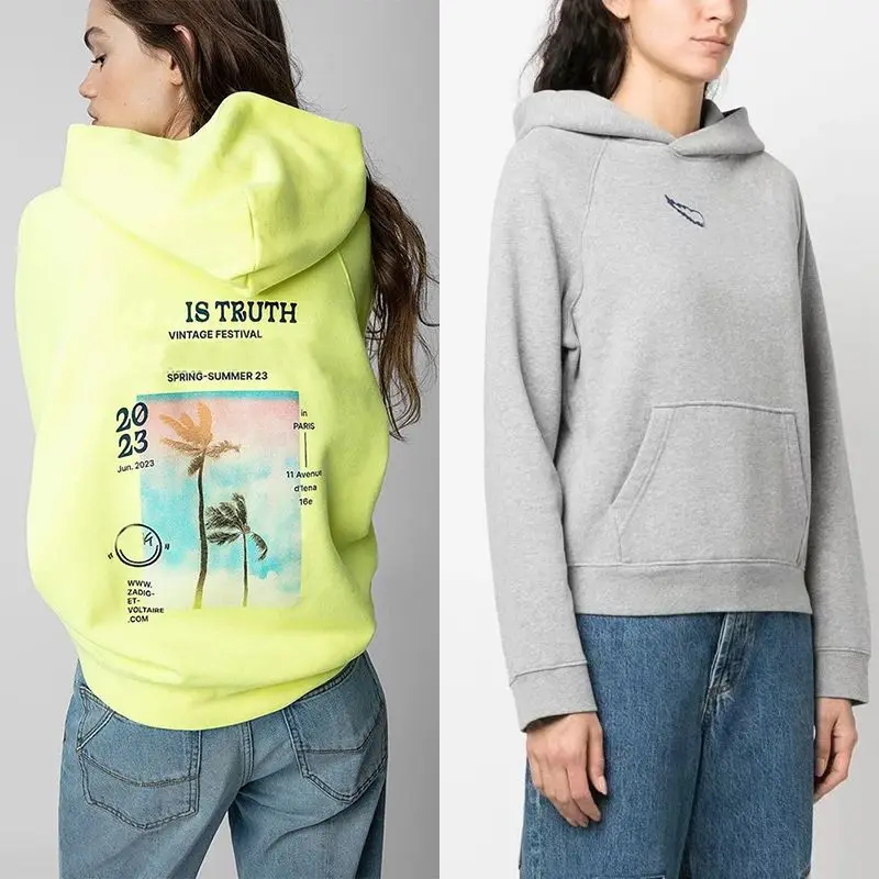 

Zadig Female Hoodies Cotton Coconut Tree Hooded Sweatshirt Women Casual Small Winged Tops Fashion Fluorescent Green Pullovers