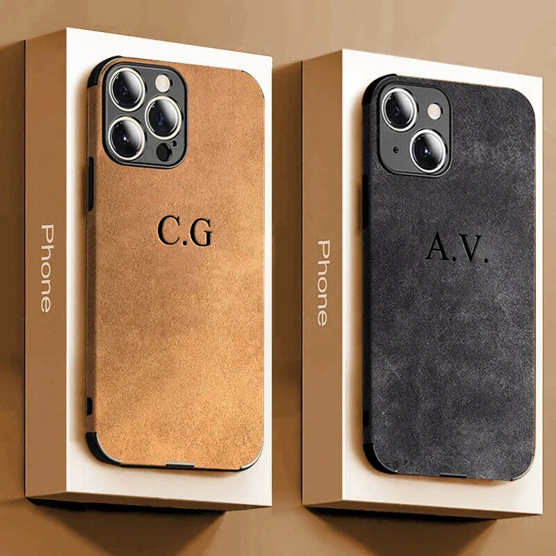 Case For iPhone 15 14 13 12 11 Pro Max Personalized Name Luxury Lamskin Matte Leather Custom Initials DIY Engraved Cover 15 Pro