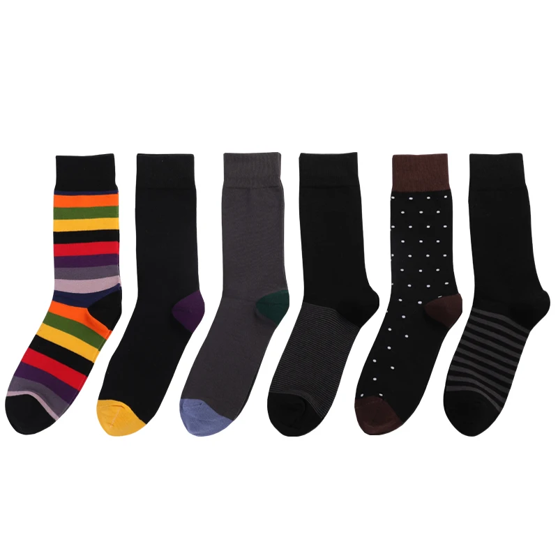 2023 New 6 Pairs Large Size Men Dress Socks High Quality Stripe Fashion Business Black Pure Men Cotton Socks Size EU41-48