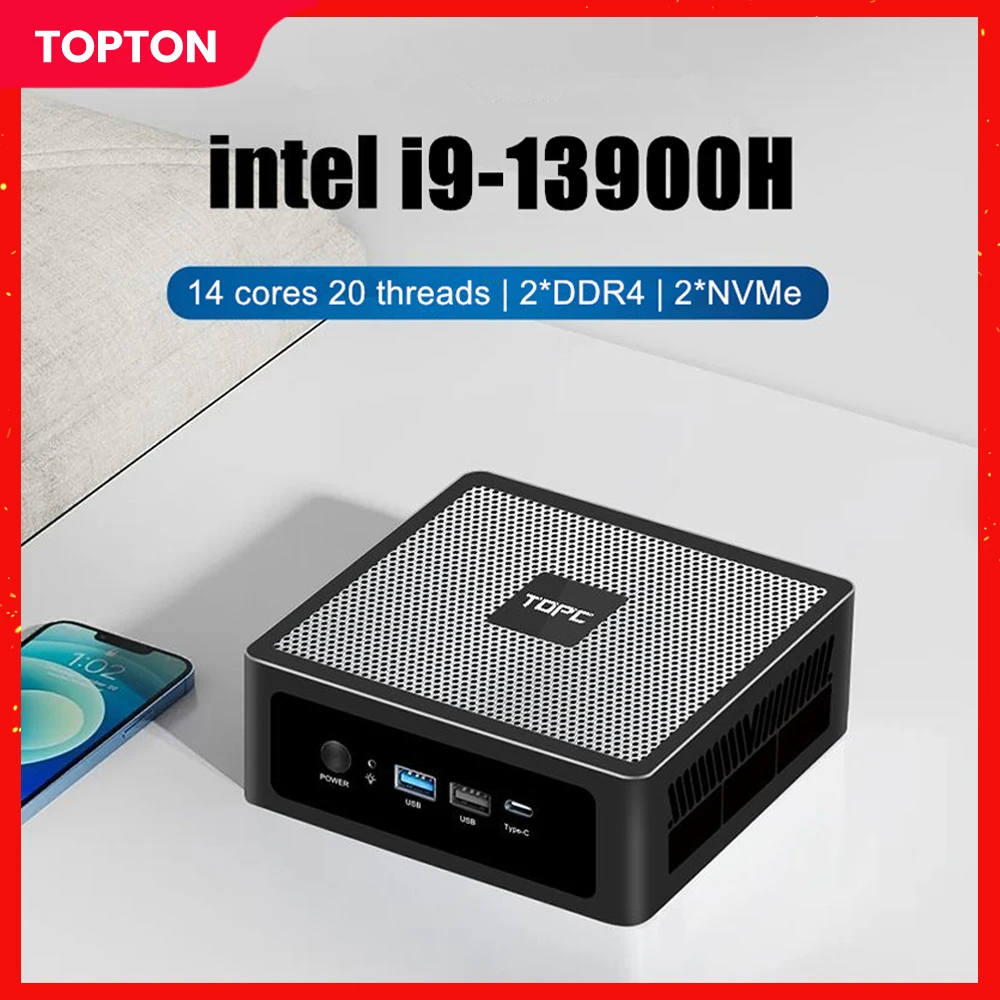 

Topton TOPC Mini PC 13th Gen Intel Core i9 13900H i7 13700H i5 2xDDR4 2xNVMe 2xLAN Windows 11 Pro Desktop Gaming Computer WiFi6E