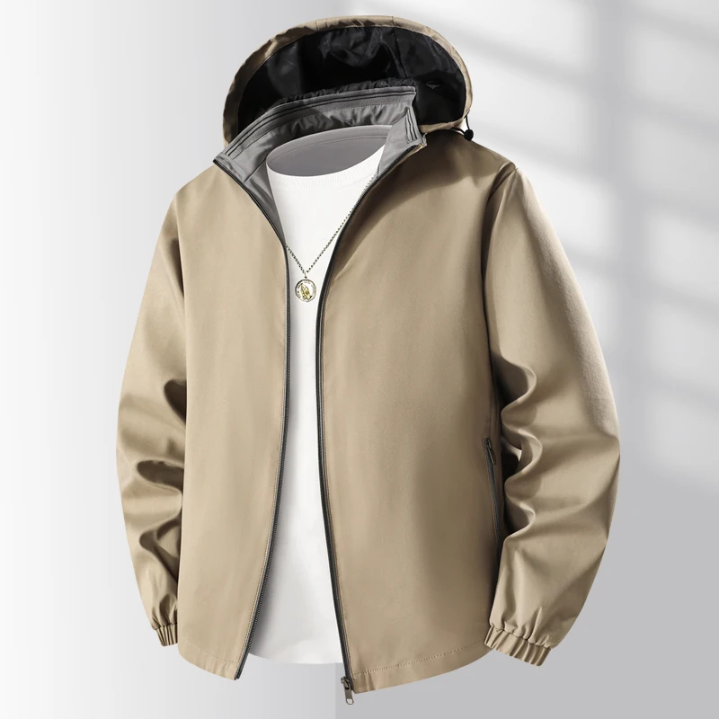 

Мужская деловая куртка высокого качества со съемным капюшоном и воротником-стойкой, длинное пальто из чистого полиэфирного волокна для осеннего сезона