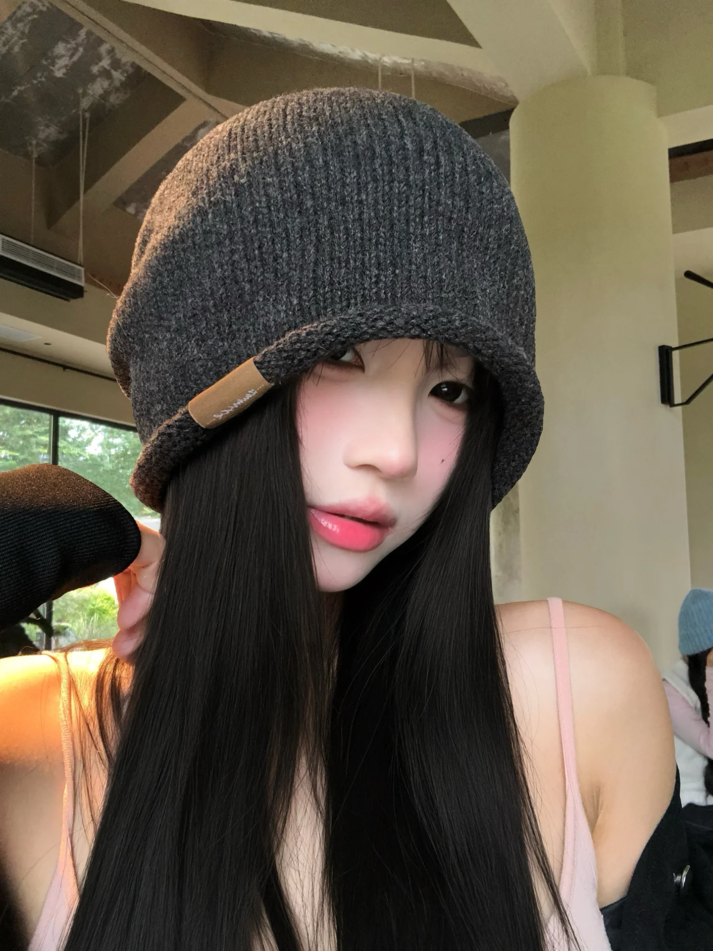 Korean Lazy Style Grey Cuffed Knitted Cold Cap Women's Autumn Winter New Warmth Prevention Ear Protection Knitted Wool Hats