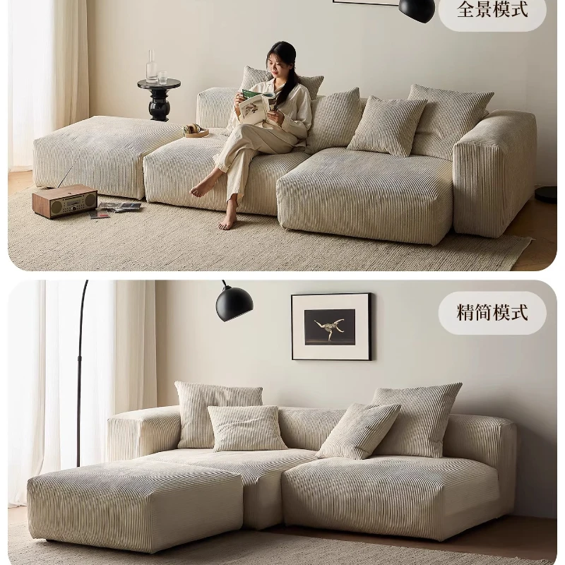 

Модульный диван из вельвета с тканевой обивкой, съемными моющимися чехлами, для гостиной, кремового цвета.