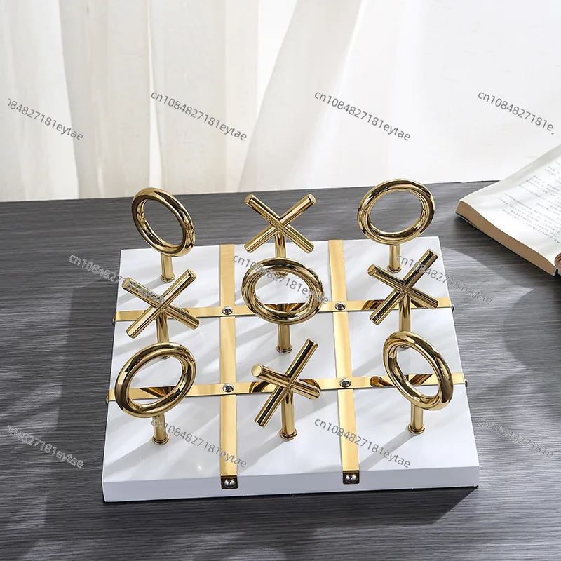 Metal Handicraft Ornaments 3D Chess Golden Chessboard Geometric Decorative Sculpture Decorative Figurines Home Decoration view 4