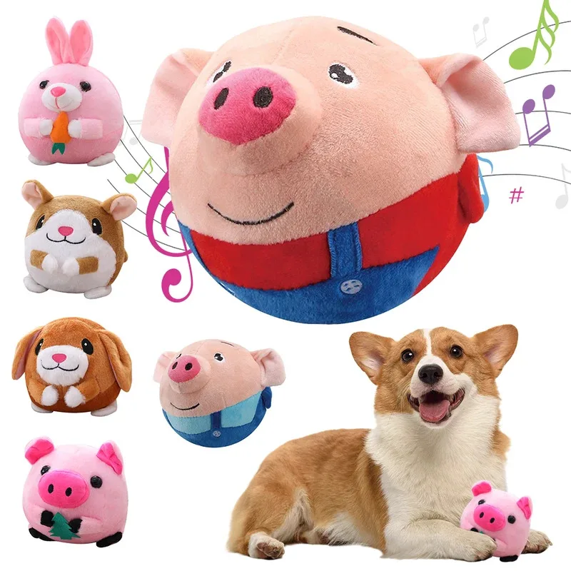 

Plush Automatic Bouncing Resistant Plaything Funny Interactive Squeaky Toys Talking Self-Moving for Small Medium Dogs