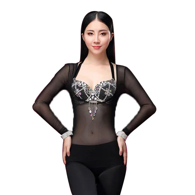 Body de talla grande para mujer, Ropa de baile de vientre, manga larga, accesorios de danza del vientre, camisa de fondo, Tops de danza del vientre, 1 pieza