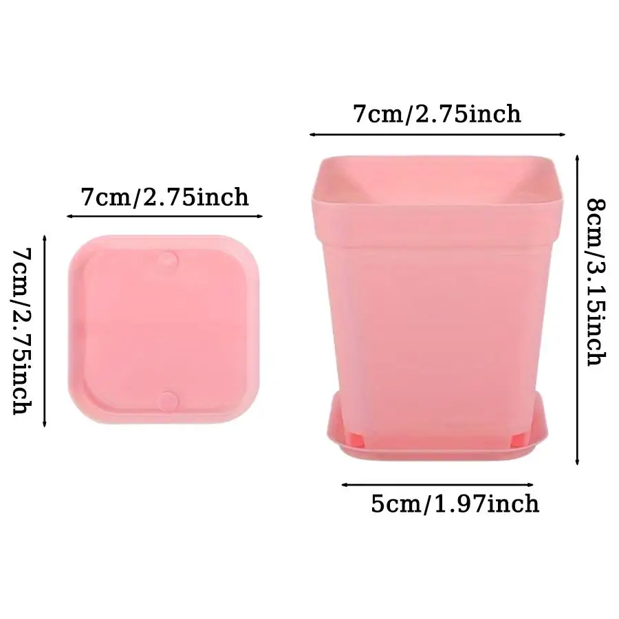 6/12pcs Square Plastic Plant Pots With Matching Trays, Mini Flower Pot for Succulents, Cactus, Seedling & Small Houseplant XJM