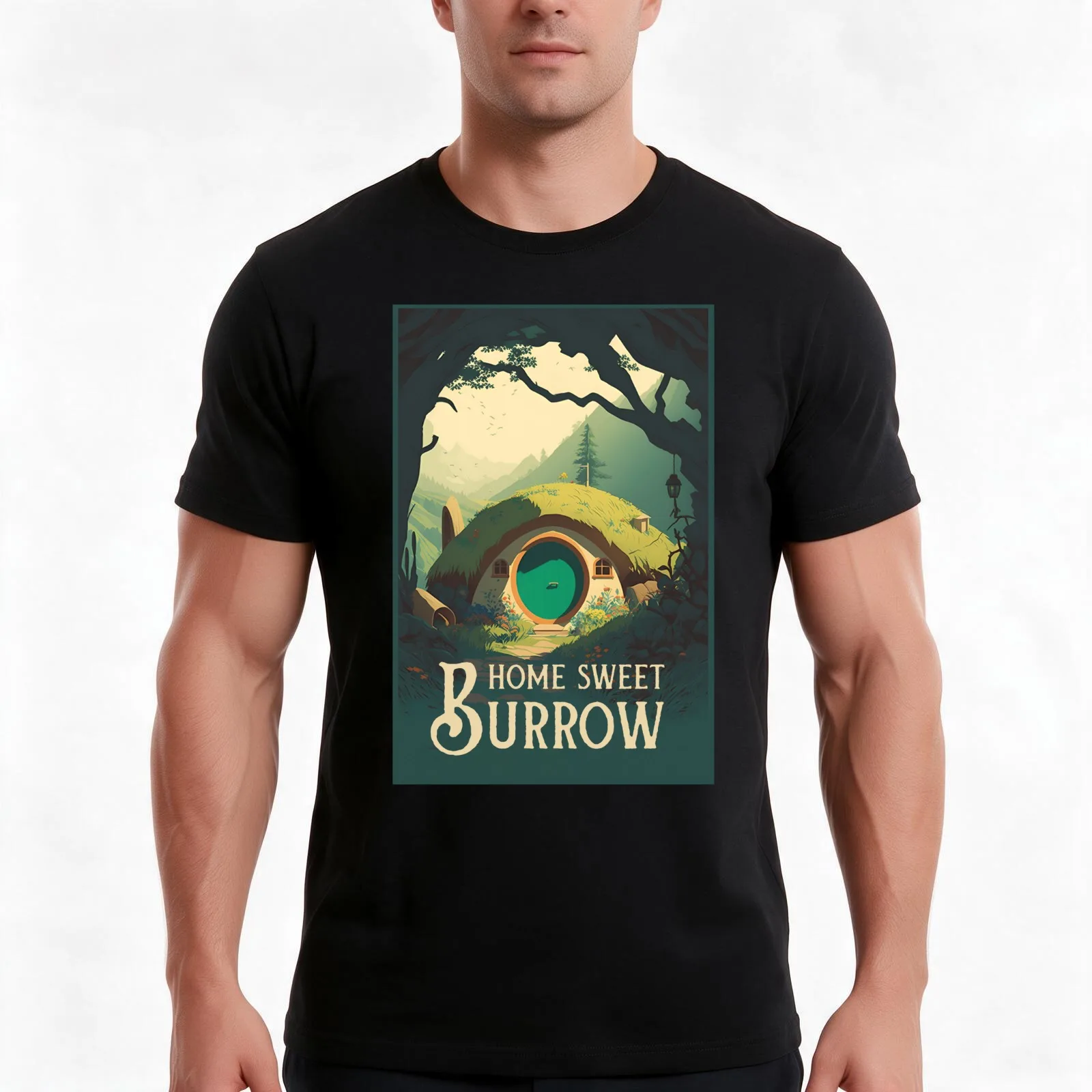 Home Sweet Burrow - Round Doors - Halfling Hole - Fantasy Funny T-Shirt, Summer Casual Cotton Tee, Oversized Streetwear Tops