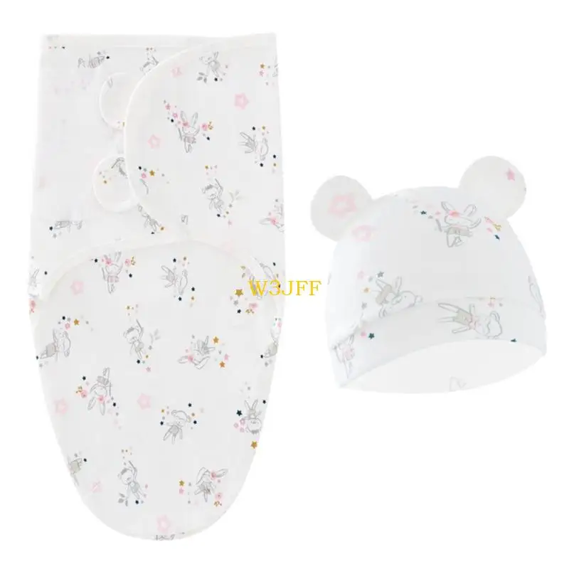 W3JF Kids Baby Swaddle Koc z zestawem kapeluszu na 0-3 miesiące Regulowany nowonarodzony zestaw puchowych