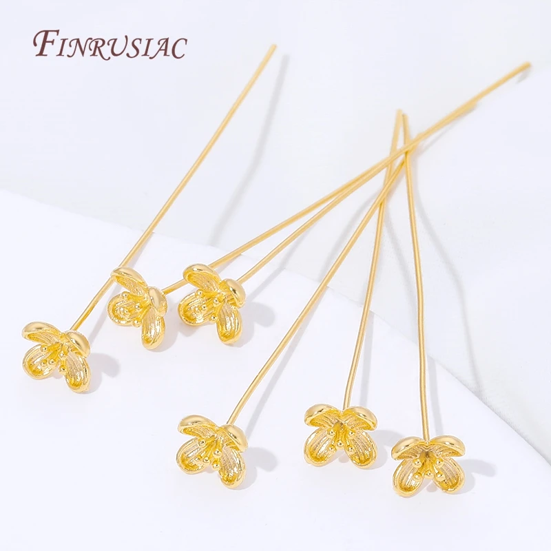 18K Gold Plated Flower Head Pins For Jewelry Making,Long Stem Pins For Beading,Handmade DIY Jewelry Findings,Earring Accessories