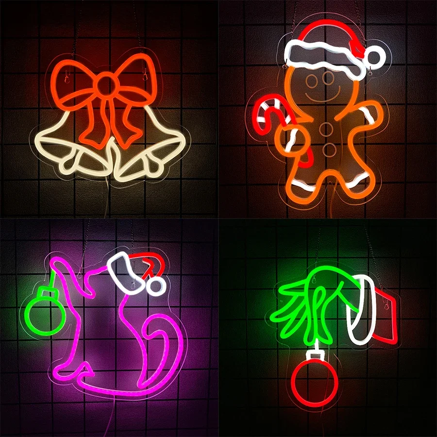 

Gingerbread Man And Bell Art Icons, Used For Bedroom, Home, Office, Bar Decor, Winter Christmas Gifts,Christmas Led Neon Signs.