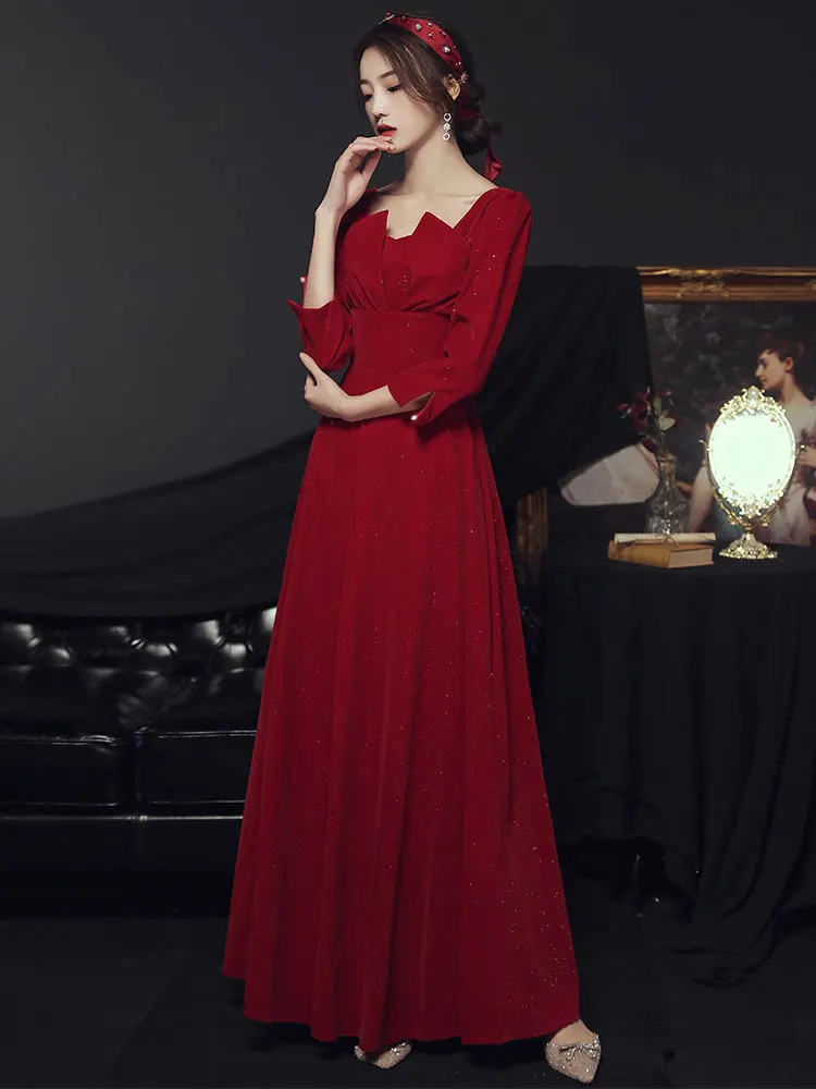 

Красное свадебное платье в корейском стиле с юбкой А-силуэта и длинными рукавами для женщин, для свадьбы, помолвки, вечеринки, повседневной носки