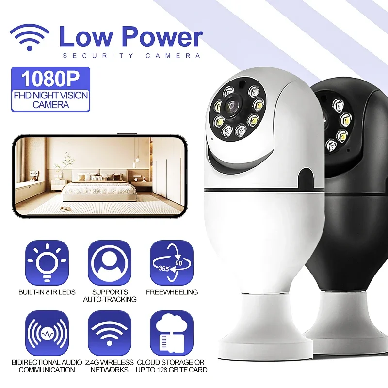 Câmera wi-fi lâmpada inteligente câmera de vigilância cor cheia visão noturna automática rastreamento humano zoom monitor segurança interna casa