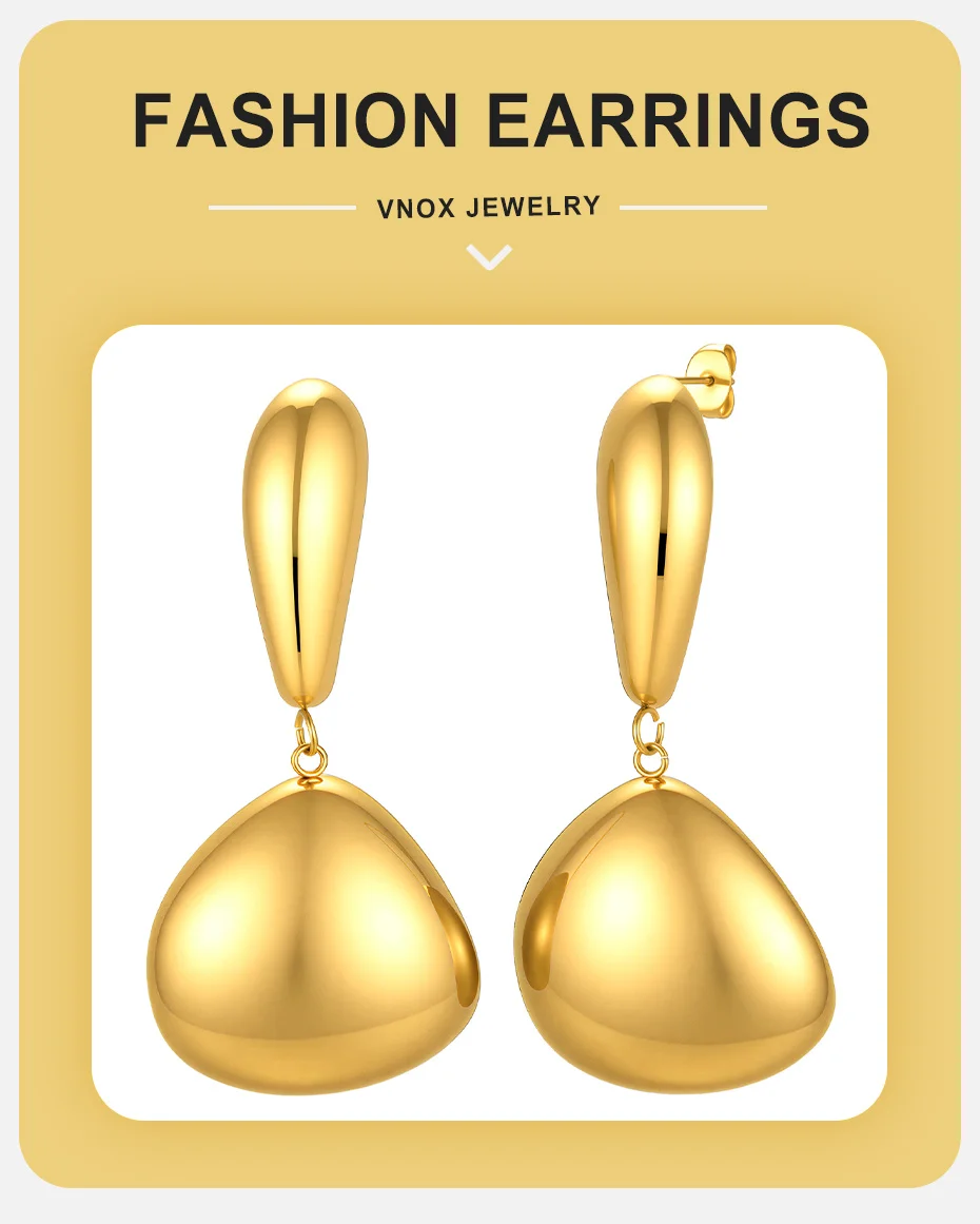 Vnox Trendige Vergoldete Hängeohrringe für Damen, Minimalistische Ovale Polierte Creolen aus Edelstahl, Schmuck für den Alltag und als Geschenk für Partys – Detail 1