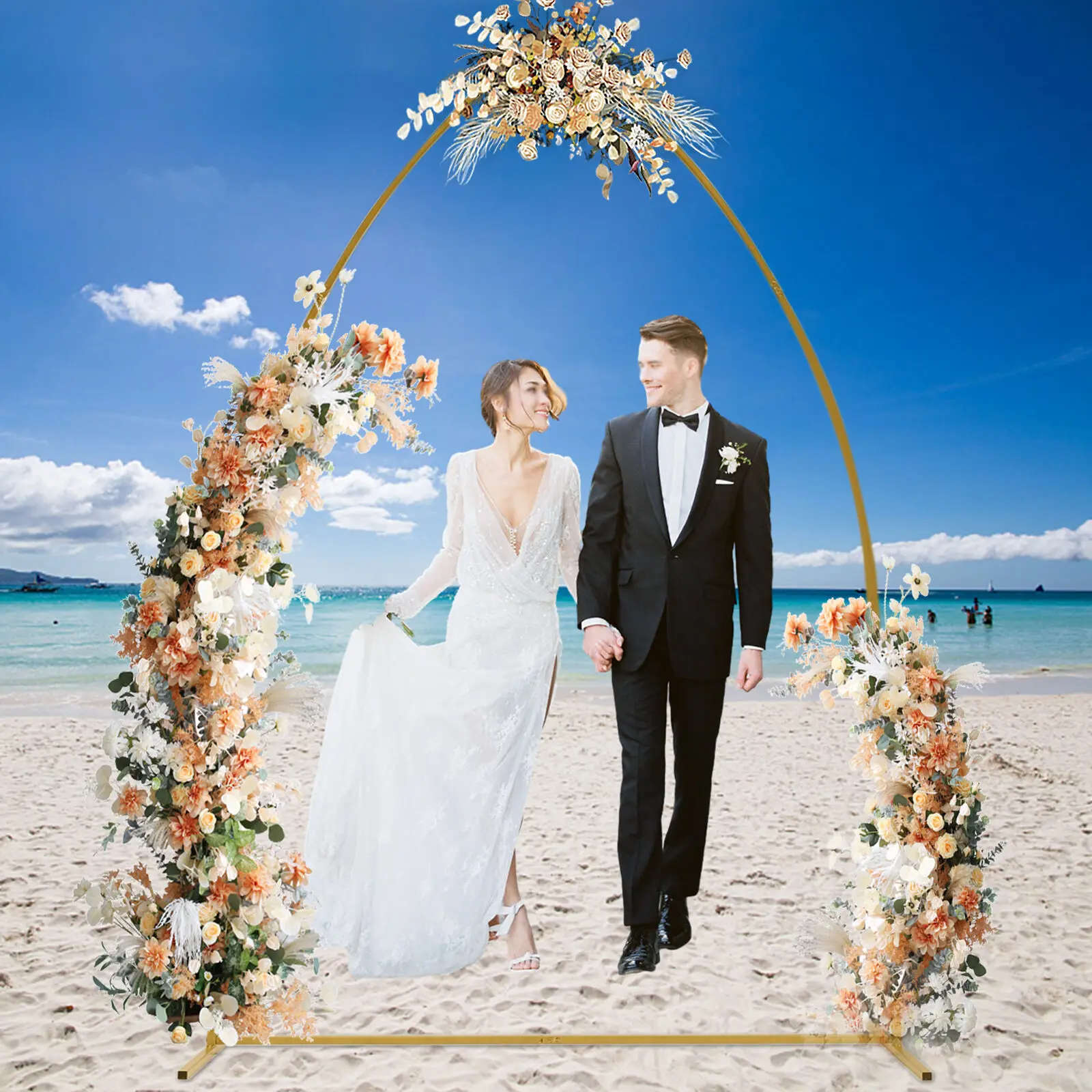 

7.35FT Wedding Metal Arch Gold/White Backdrop Flower Bow Frame DLY Decor Frame Stand For Wedding Party Decorations