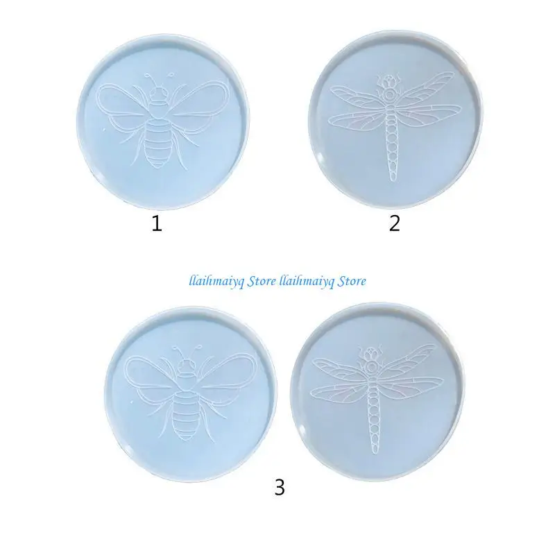 573B اليدوية النحل اليعسوب كوستر صينية راتنجات الايبوكسي قالب تخدم لوحة قالب من السيليكون