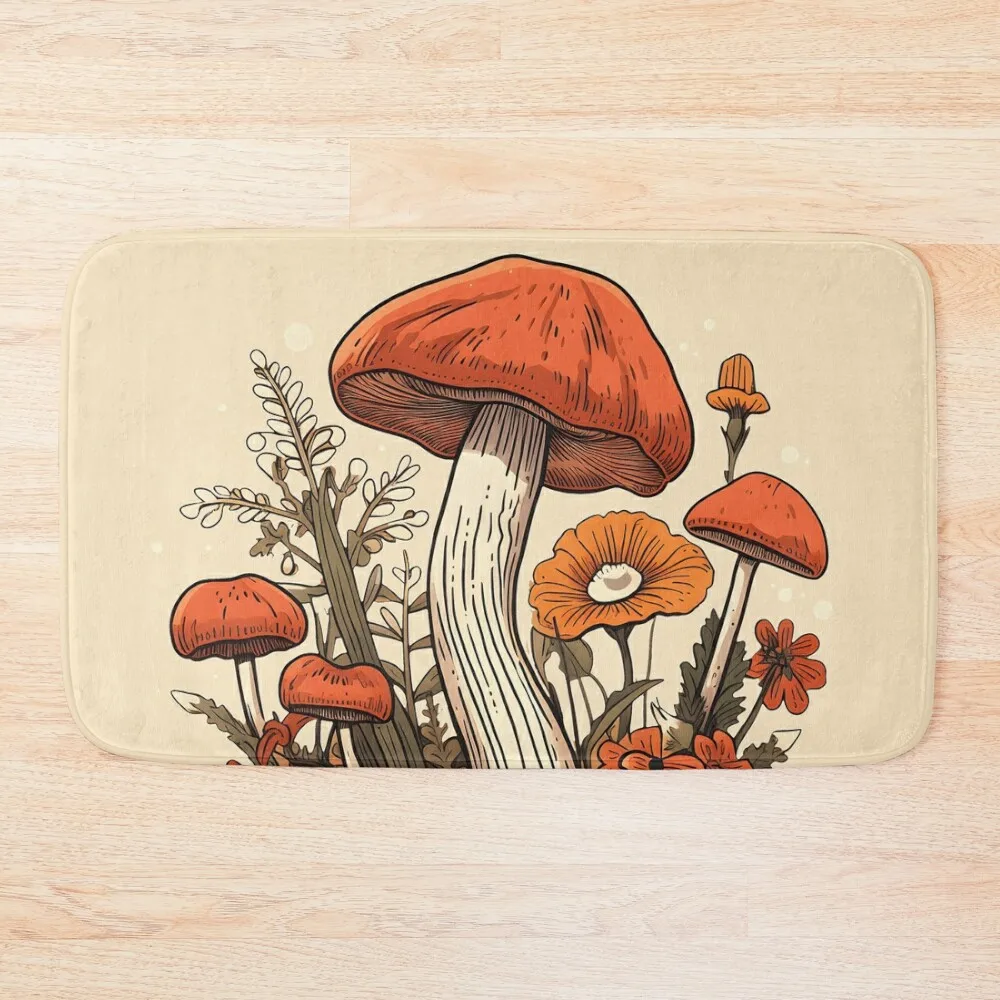 

Retro Mushrooms and Wildflowers Bath Mat Bathrooms Accessories Novelties Bath Rugs Kitchen Carpet Mat