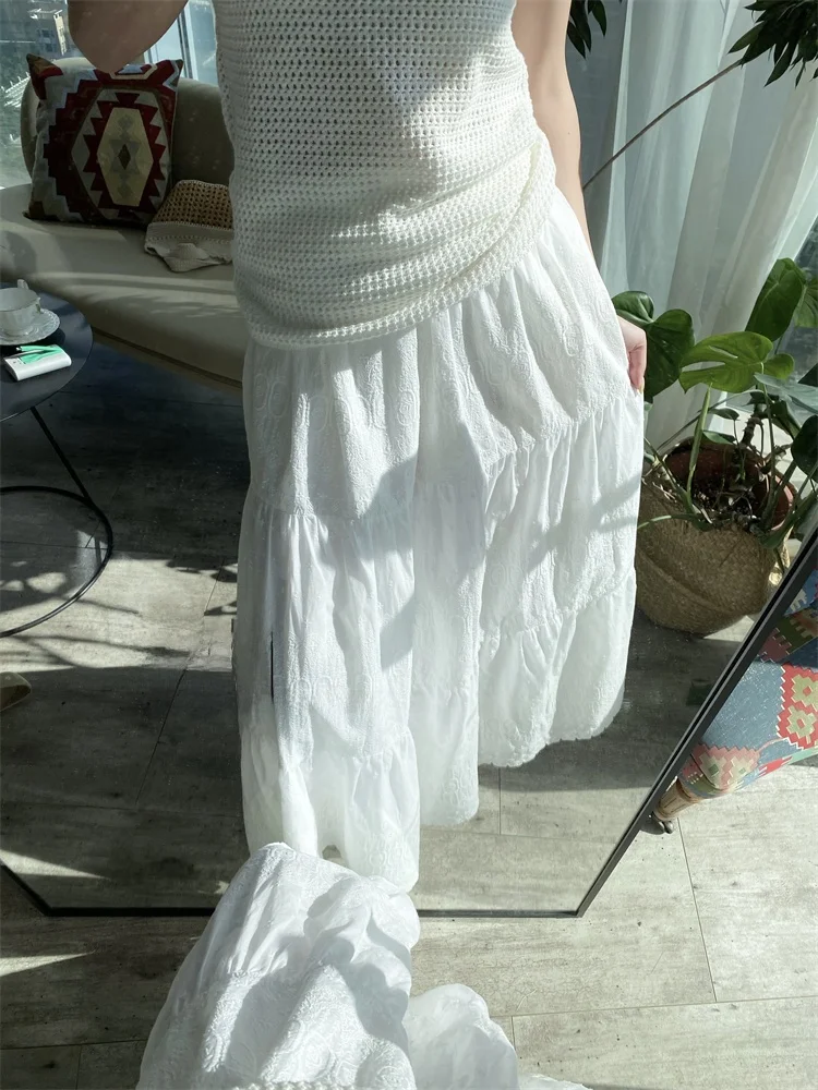 سوزان عالية الخصر ألف خط تنورة الدانتيل والتطريز الأبيض الصيف جديد Sle المرأة Faion تنوعا القطن الوقوف صالح ميدي...