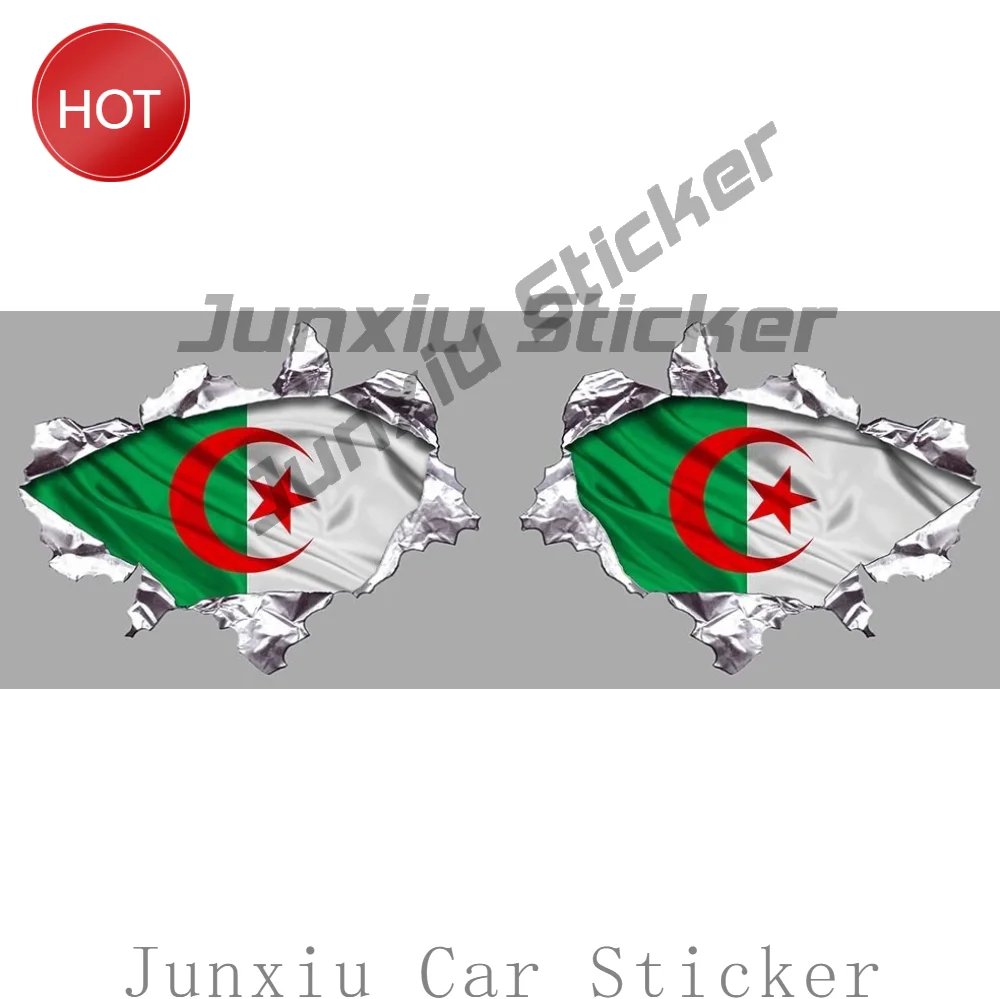 Vintage 2 X Drapeaux Algerien Algerie Dechire Biker Autocollant Waterproof Sticker For Pickup Tailgate Truck Window