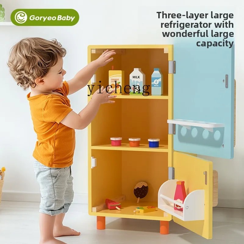 ZZ لعب الأطفال منزل خشبي محاكاة الثلاجة الأجهزة مجموعات الالعاب محاكاة المطبخ لعبة هدية عيد ميلاد