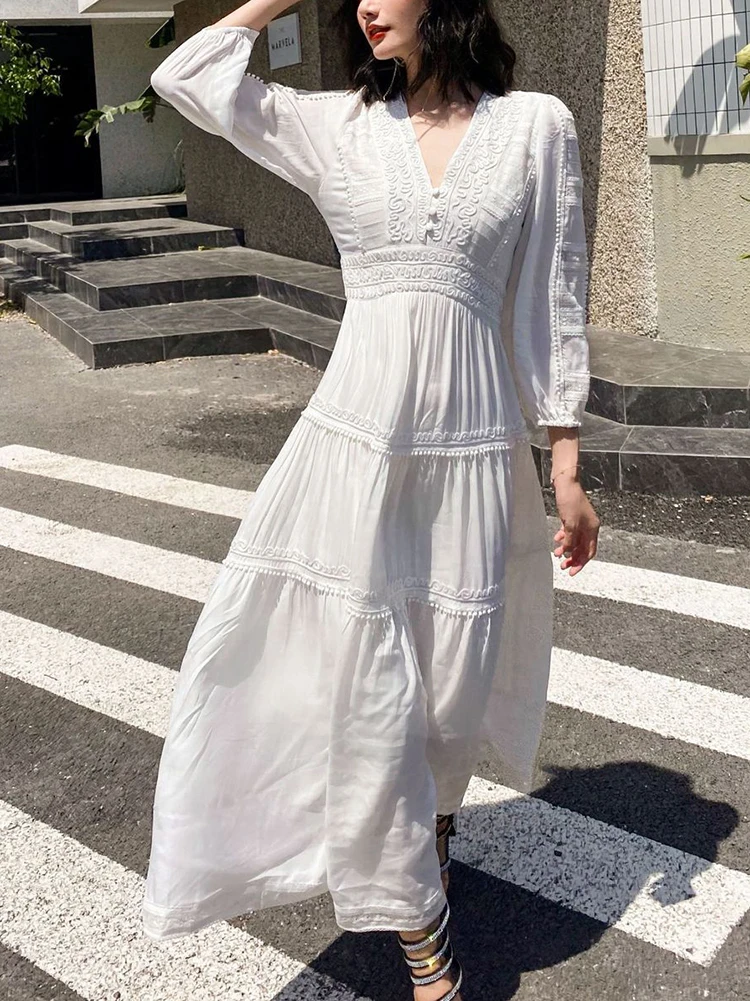 GypsyLady Elegant Vintage Chic Midi Dress Cotton White Boho Autumn Spring Holiday Women Long Sleeve Ladies Dresses Vestidos 2XXL