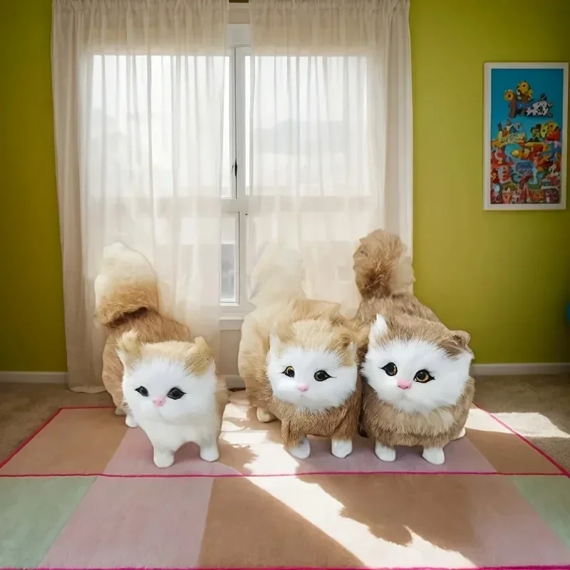 Cute Simulation Cat Plush Toys Soft Stuffed Kitten Model Fake Cat Realist Animals For Kids Girls Birthday Valentine's Day Gift