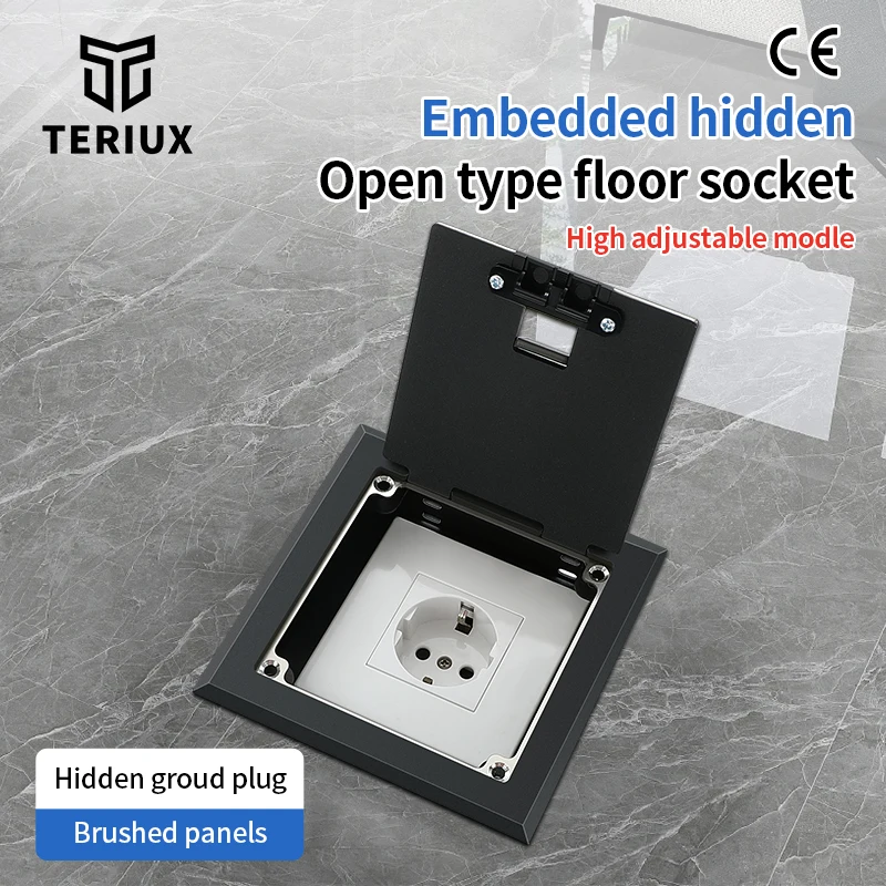 Factory sale stainless steel socket recessed panel height adjustable box customized 250v built in floor socket black