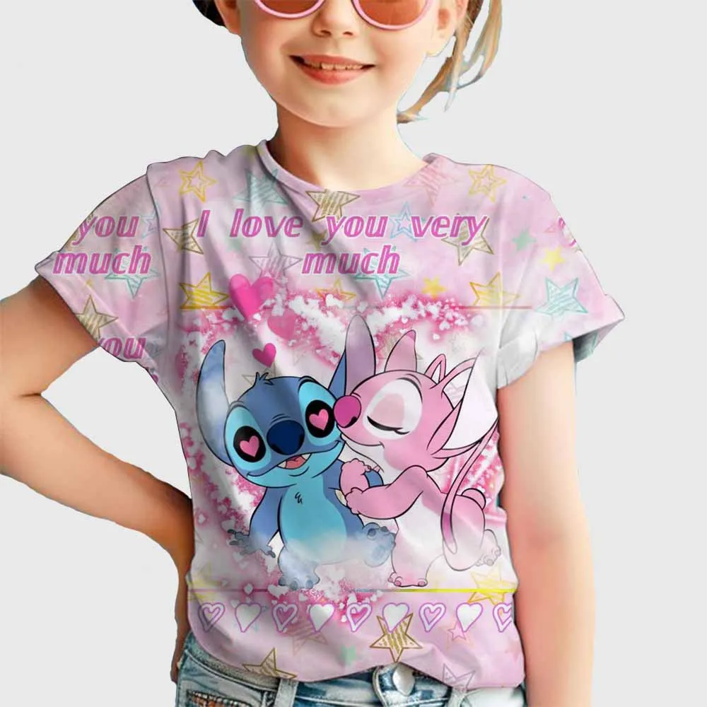 

New Kawaii Lilo Stitch Cartoon T Shirt Children Kids Stitch Cute Manga T-shirt Y2k Graphic Tshirt Girl Boy Top Tees Lilo Stich