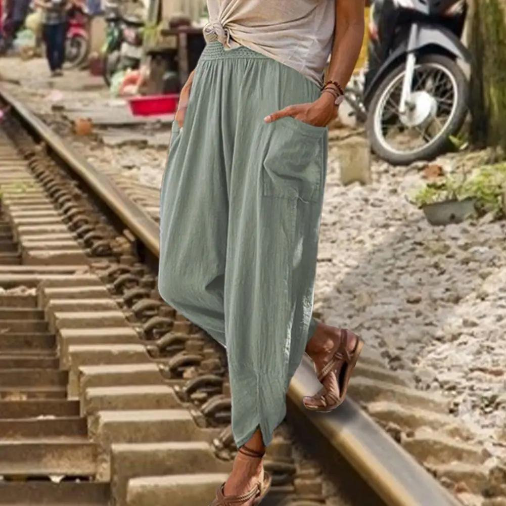 Lady Trousers Wear Resistant Cropped Pants Spring Summer Lightweight  Trendy Pure Color Woman Pants