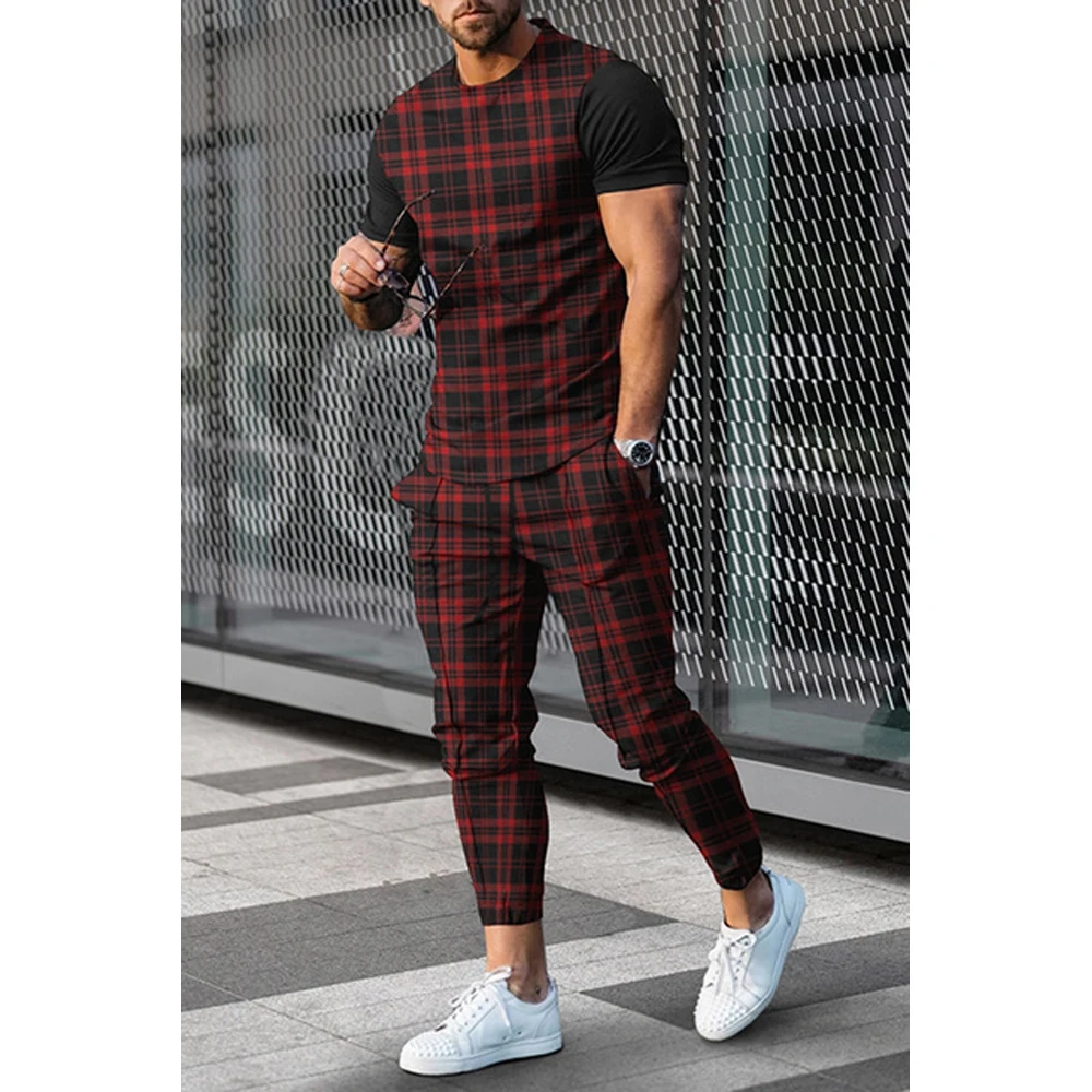 

Short Sleeve Trousers Striped Geometric 3D Printed Men's Sportswear 2-piece Sportswear Men's Summer T-Shirt Set Men's Sportswear