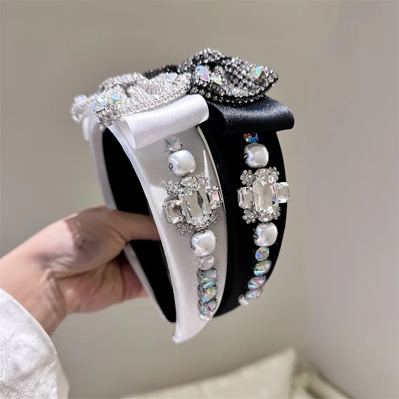 Wide Headbands For Women Diamond Rhinestone Headbands For Women Top Knot Headband Crystal Handmade Girls Hair Accessories