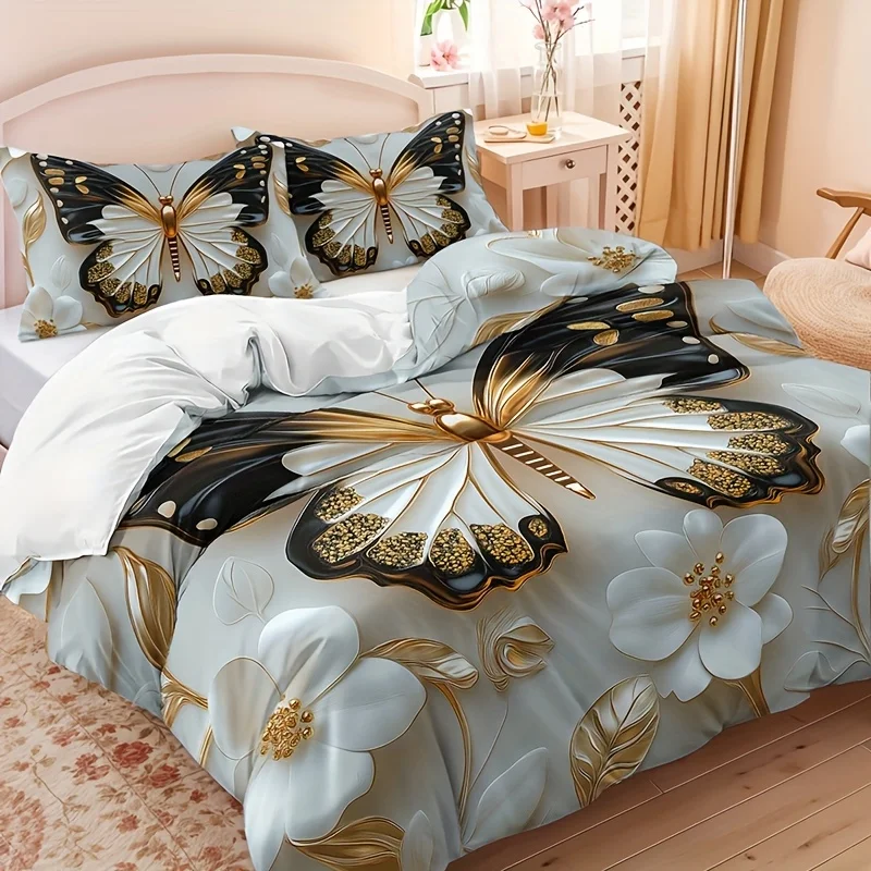 Crown Swan Gemstone Duvet Cover Set High-Definition Print 1 Duvet Cover + 2 Pillowcases Inserts for Home and Dorm