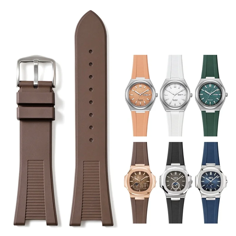 Fluoro Rubber Watch Strap for Patek Philippe Nautilus FKM Waterproof Watch Band for Citizen AW0130-85X/A/Z/M Wrist Bracelet