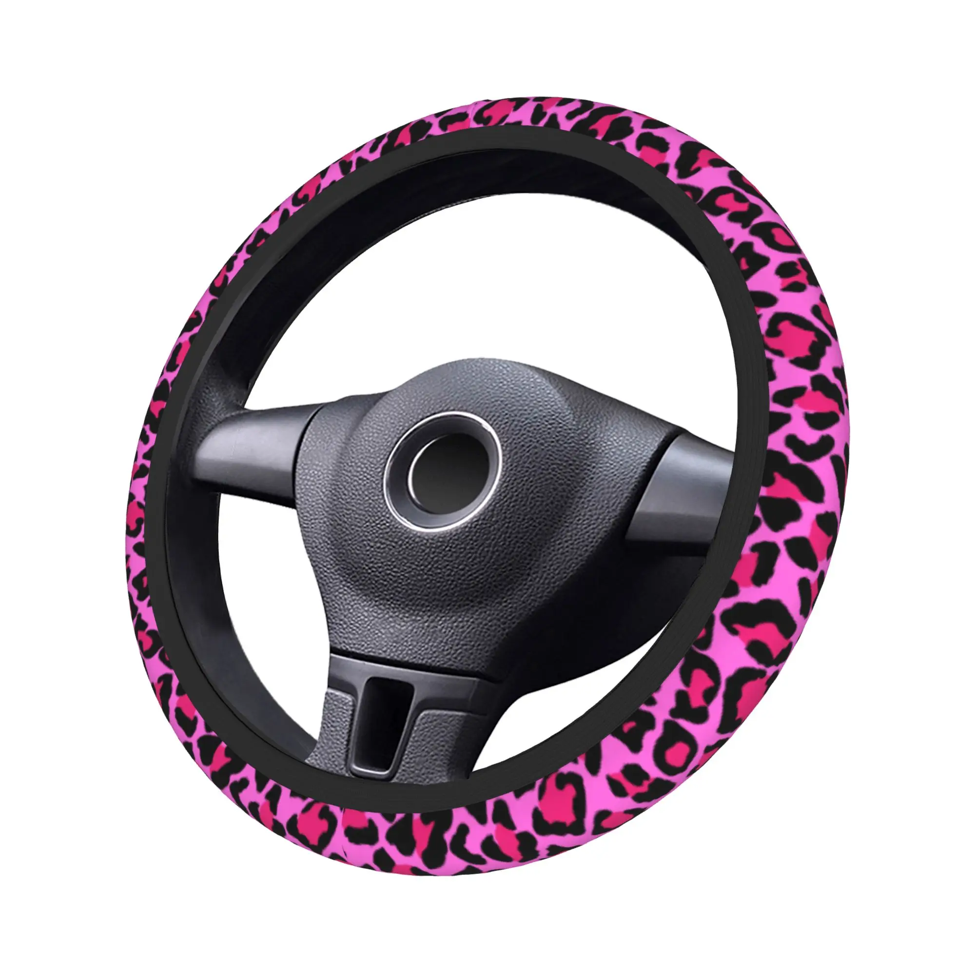 Pink Leopard Print Car Steering Wheel Cover  Camouflage Auto Steering Wheel Protector Fashion Auto Decoration Car Accessories - view 3