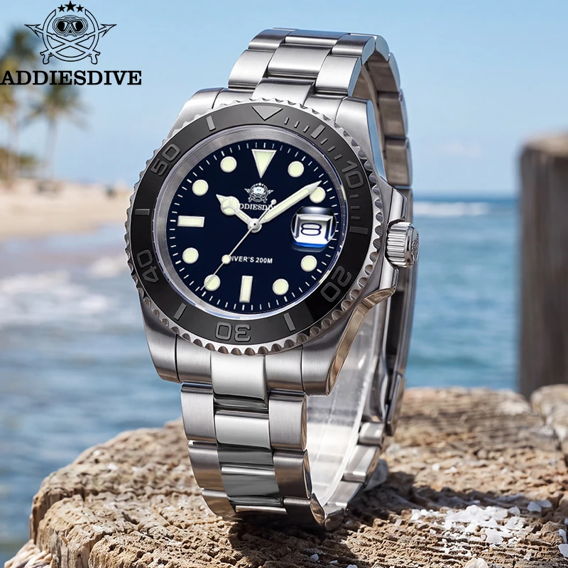 ADDIESDIVE Herren-Quarzuhr 200m Wasserdicht BGW9 Super Leuchtend 316L Edelstahl Japanisches Uhrwerk Datumsfunktion Klassische Stilvolle Herrenuhr