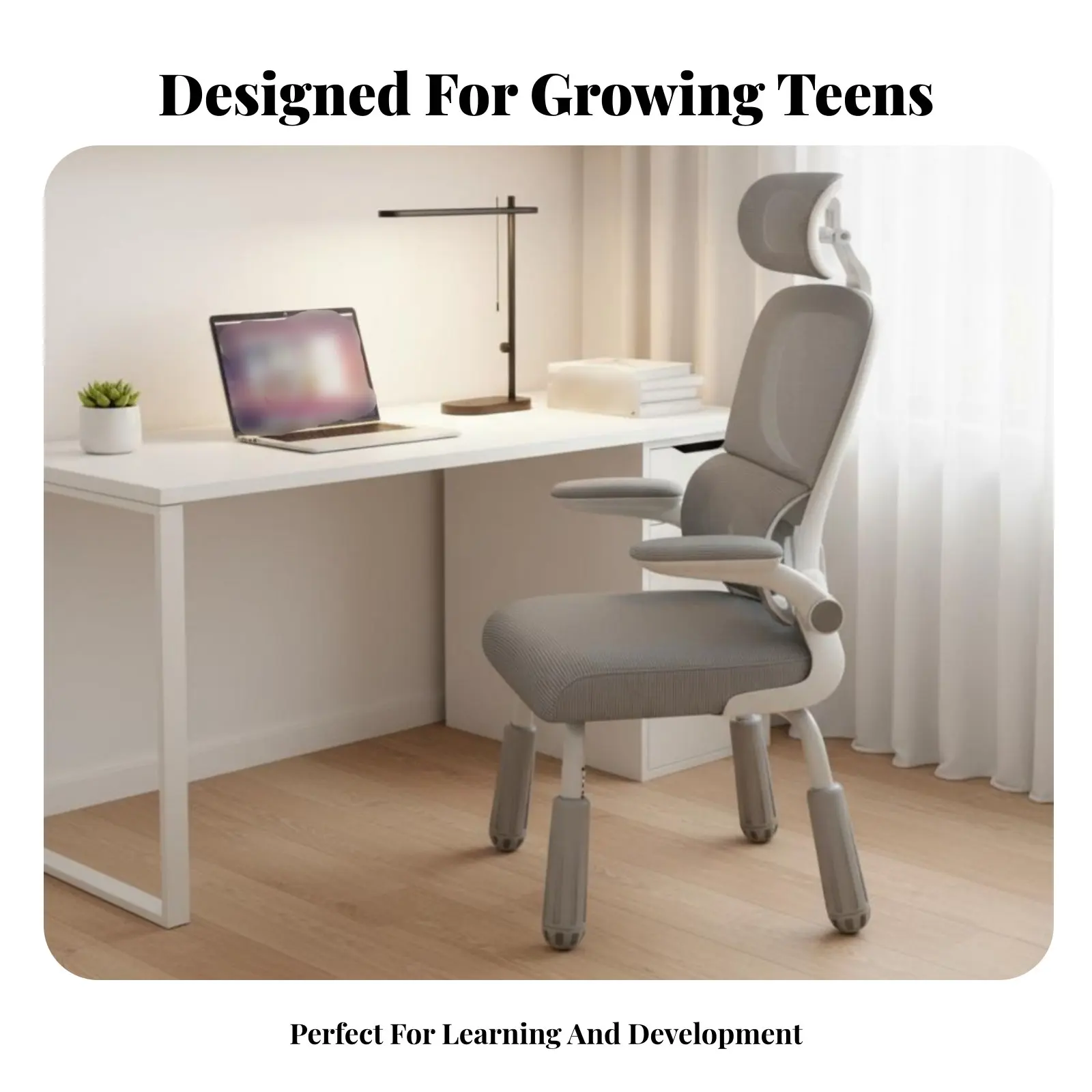 

Adjustable Student Wheeled Chair Ergonomic Support Task Seat Splitspine Support Design Easy Assembly for Children, Home Workers