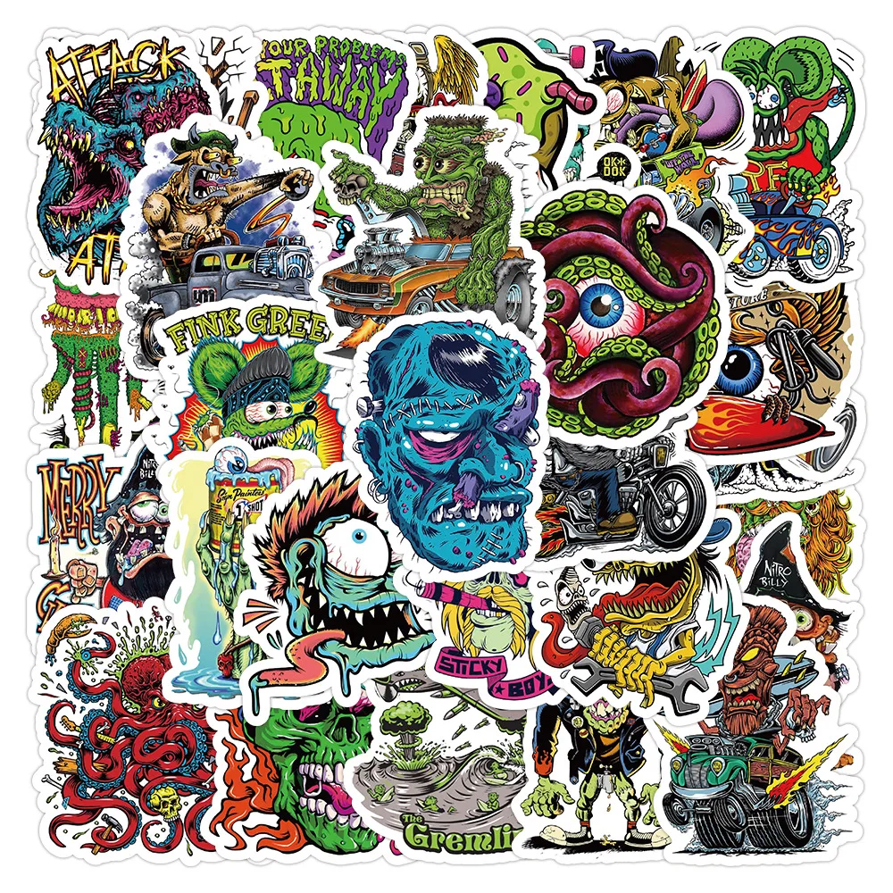 10/30/50pcs Cool Horror Monster Graffiti Stickers PVC Waterproof DIY Motorcycle Phone Laptop Skateboard Bike Cartoon Decal Toys