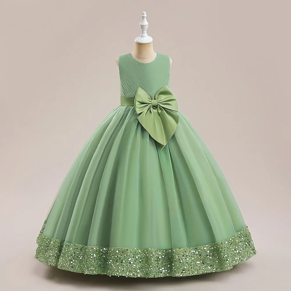 Vestidos de festa de luxo com arco, vestido elegante princesa, fantasia infantil para crianças, aniversário, casamento, vestido de baile, florista, adolescentes