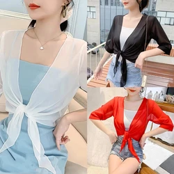 Chiffon Sunscreen Shirt Women Summer Thin Sun Protection Shawl Air Conditioning Clothes Cropped Top