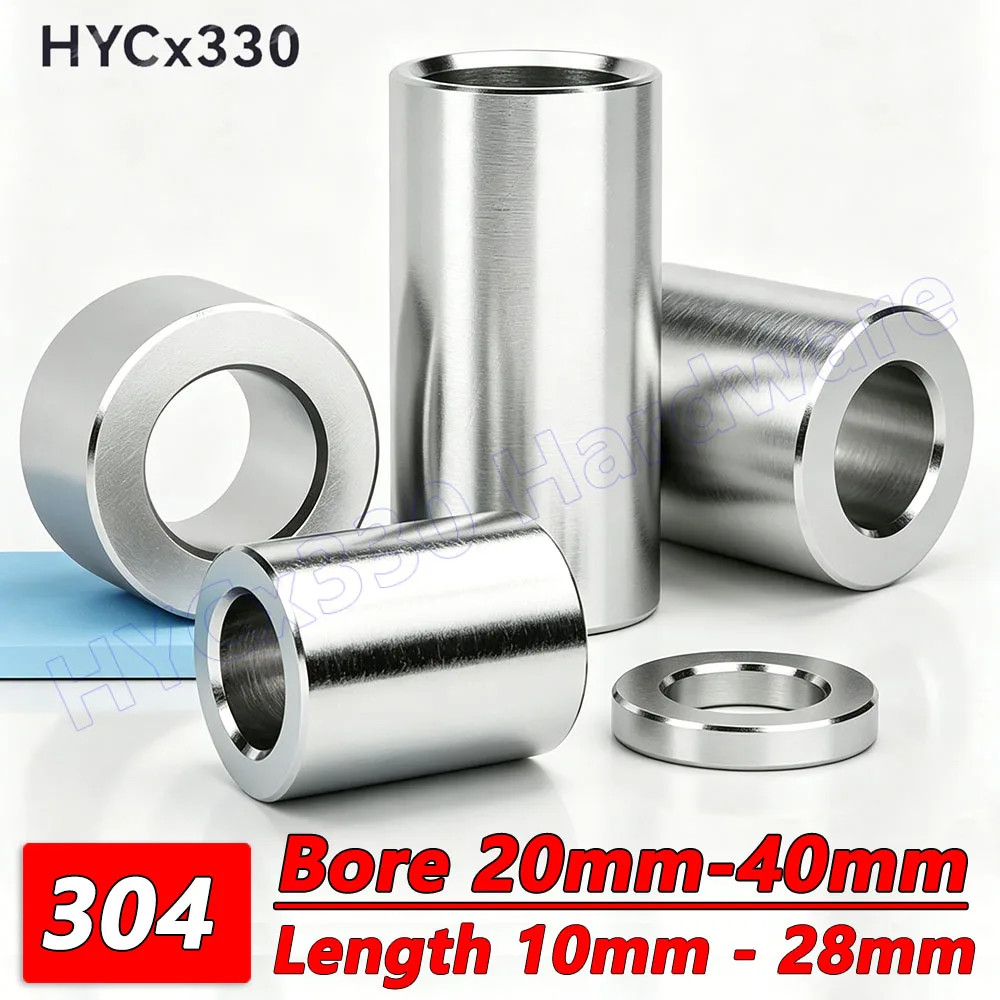 M20-M40 304 Stainless Steel Sleeve Bearing Bushing, CNC Machined Shaft Sleeve Unthreaded Spacer Multiple Lengths 10–28mm