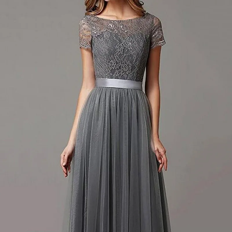 A Line Tulle Lace Sashes Short Sleeve Elegant Off Shoulder Bridesmaid Dresses Wedding Party Evening Formal Prom Lace Up Back