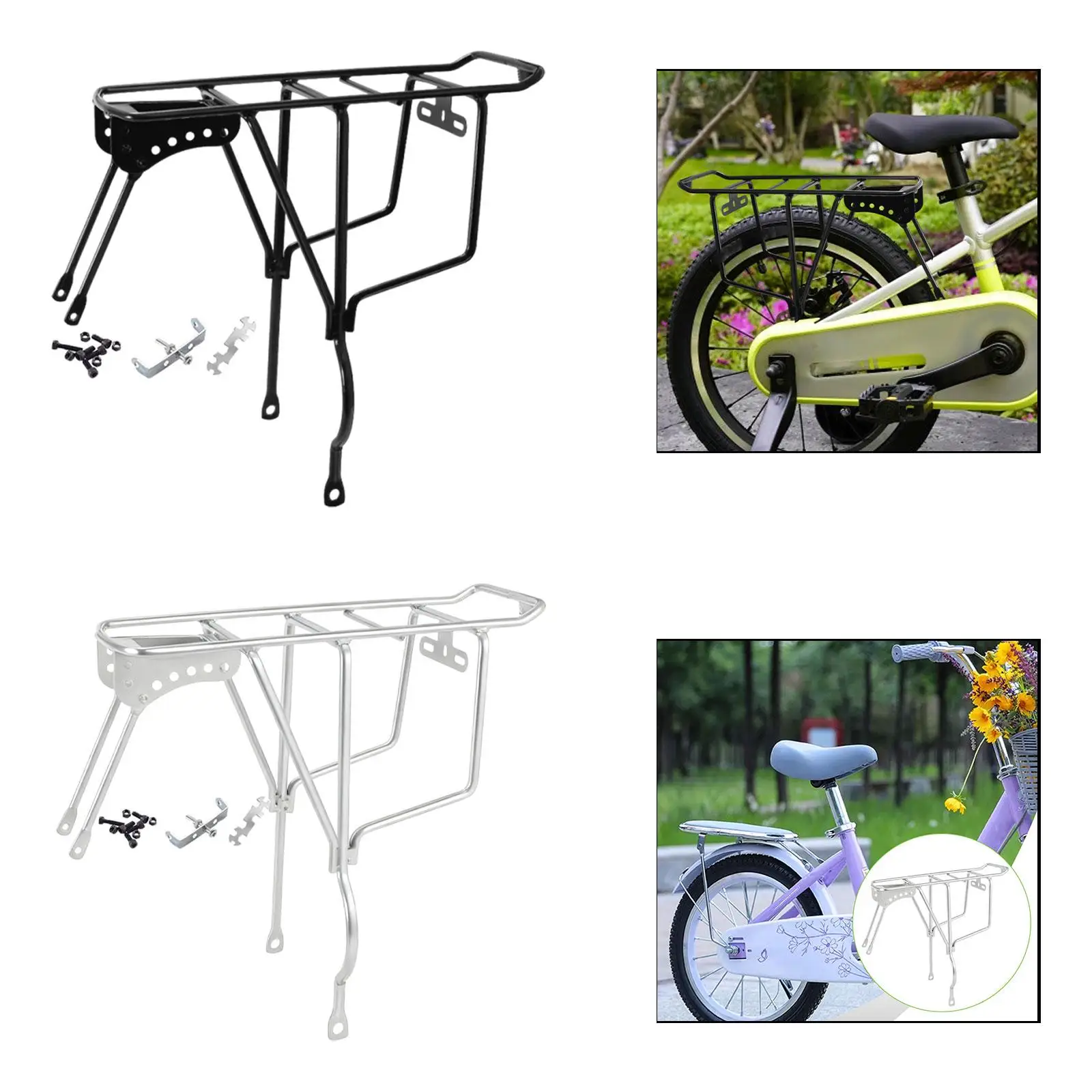 

Bicycle Rear Rack Luggage Cargo Carrier Heavy Duty for 16/18/20 inch Bikes Solid