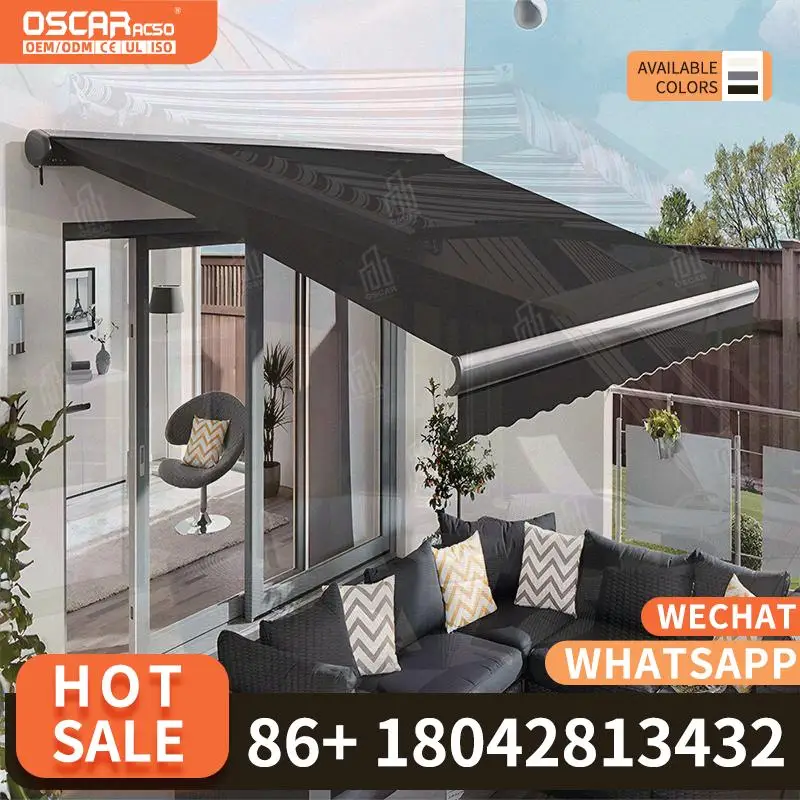 

Motorized Electric Full Cassette Aluminum s Rain Proof Outdoor Patio Balcony Folding Arm Shade Retractable Awning